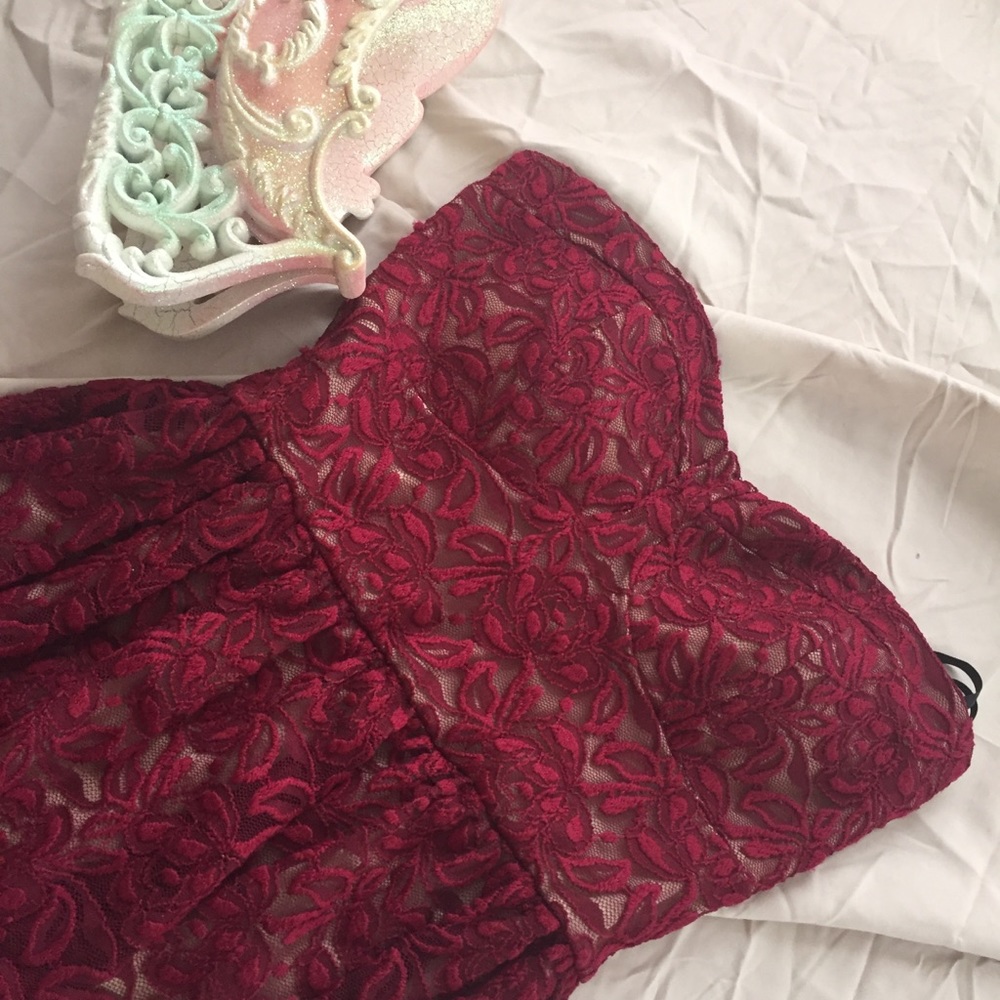 Maroon and beige lace dress